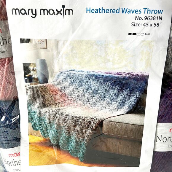 Mary Maxim Heathered Waves Throw Kit - Northern Heathers Yarn + Pattern 45 x 58 - Picture 1 of 3